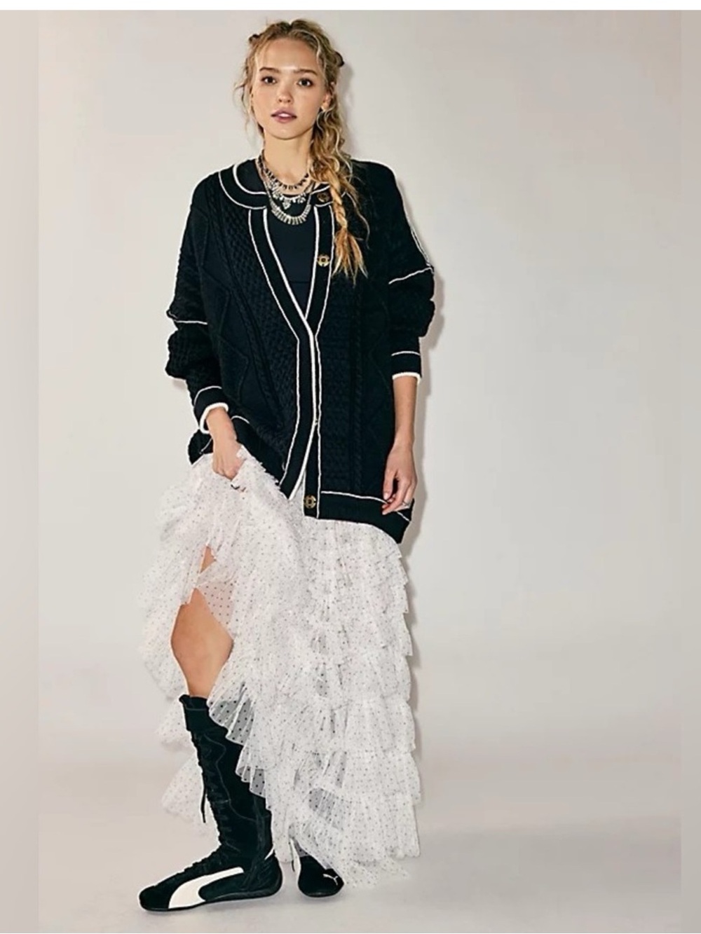Free People We The Free Tennessee Cable Knit Cardigan Black